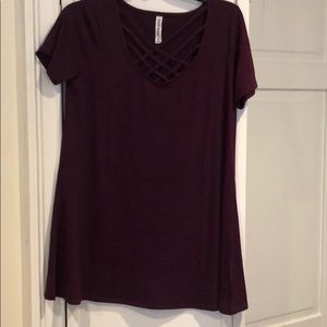 Eggplant and navy blue color top, crisscross front